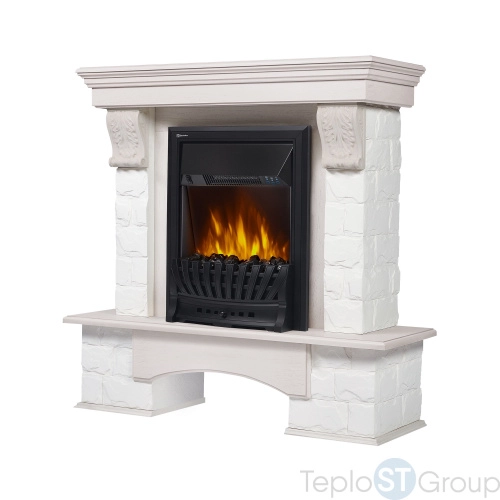 Портал Firelight Forte Classic U (угловой) камень белый, шпон белёный дуб - купить оптом с доставкой по России