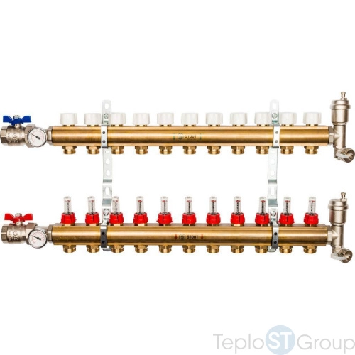 Stout Распределительный коллектор из латуни с расходомерами 11 вых. - купить с доставкой по России