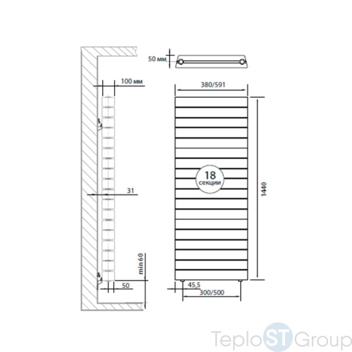 Радиатор Royal Thermo PianoForte Tower 500 new/Bianco Traffico - 18 секц. - купить оптом у дилера TeploSTGroup по всей России ✅ ☎ 8 (800) 600-96-13 фото 3