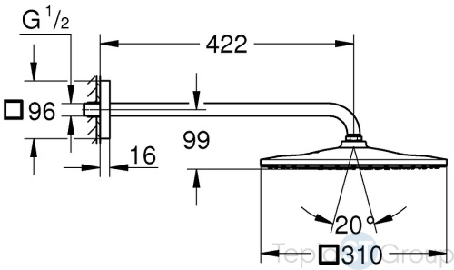 Верхний душ GROHE Rainshower Mono 310 Cube 26564AL0 темный графит, матовый - купить оптом у дилера TeploSTGroup по всей России ✅ ☎ 8 (800) 600-96-13 фото 3