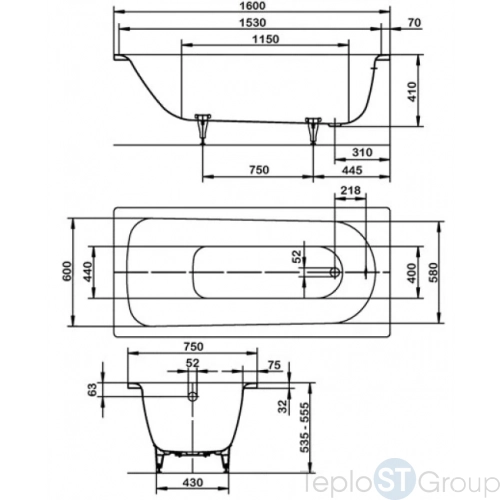 Стальная ванна Kaldewei Saniform Plus 160x75 easy-clean mod. 372-1 112500013001 - купить с доставкой по России фото 2