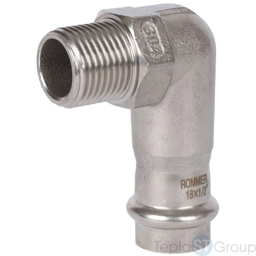 Rommer RSS-0010-001812 Rommer Угольник-переходник-НР, 18х1/2, из нержавеющей стали прессовой - купить оптом с доставкой по России