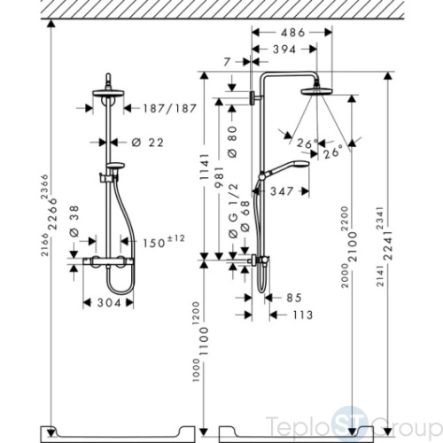 Душевая система Hansgrohe Croma Select E 180 2jet Showerpipe 27256400 белый/хром - купить с доставкой по России фото 4