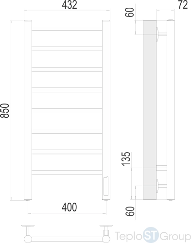 Аврора П8 400х850 Электро (quick touch) Полотенцесушитель  TERMINUS - купить с доставкой по России фото 3