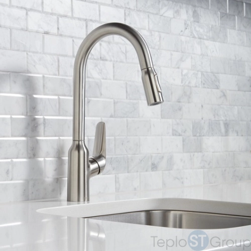 Смеситель для кухни Hansgrohe Focus M42 с вытяжным изливом сталь (71800800) - купить с доставкой по России фото 2