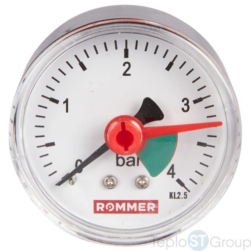 Rommer RIM RIM-0007-500408 Rommer Манометр аксиальный с указателем предела. Корпус Dn 50 мм 1/4", 0...4 бар, кл.2.5 - купить оптом у дилера TeploSTGroup по всей России ✅ ☎ 8 (800) 600-96-13