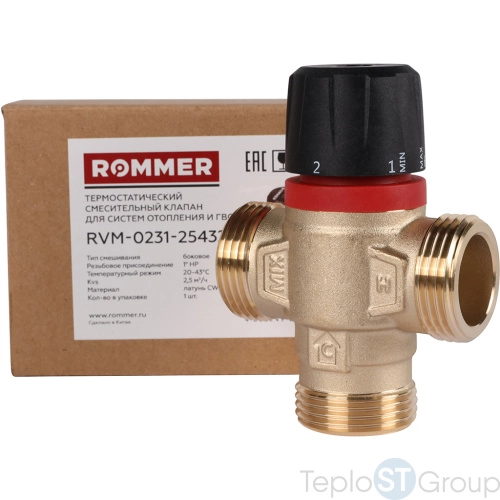 Rommer RVM-0231-254325 Термостатический смесительный клапан для систем отопления и ГВС 1  НР 20-43°С KV 2,5 (боковое смешивание) - купить оптом у дилера TeploSTGroup по всей России ✅ ☎ 8 (800) 600-96-13 фото 3