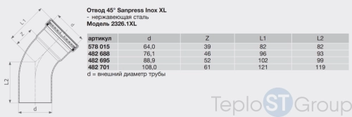 Угол-вставка пресс 45 град. нержавеющая сталь Sanpress Inox VIEGA 76 482626 - купить с доставкой по России фото 5