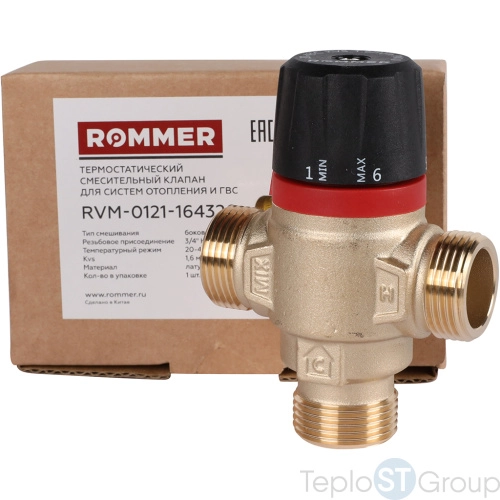 Rommer RVM-0121-164320 Термостатический смесительный клапан для систем отопления и ГВС 3/4  НР 20-43°С KV 1,6 (боковое смешивание) - купить с доставкой по России фото 3