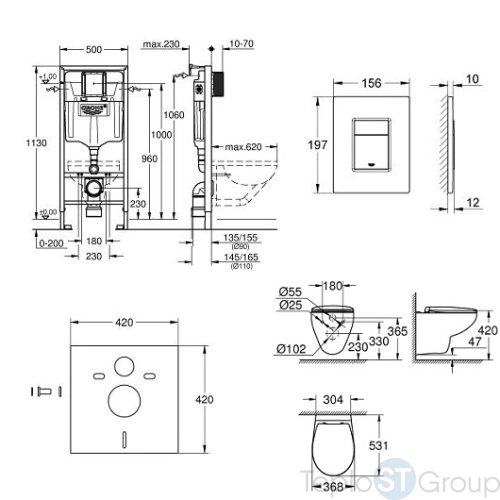 Комплект Solido Lecico унитаз безободковый с инсталляцией 5 в 1 Grohe Bau Ceramic 39586000 микролифт, кнопка смыва - купить с доставкой по России фото 3