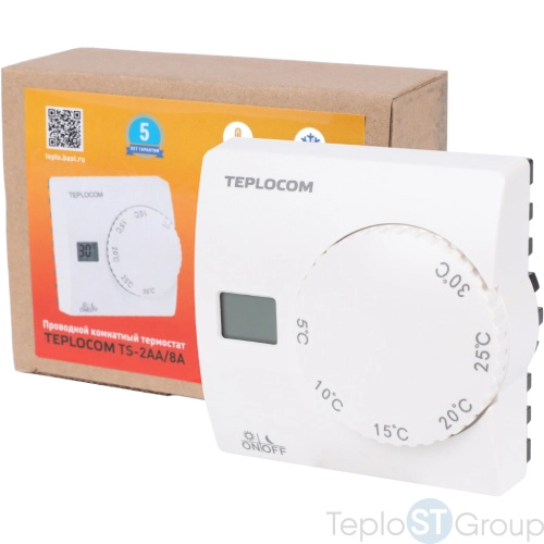 Teplocom Термостат комнатный Teplocom TS-2AA/8A, проводной, реле 250В, 8А - купить оптом у дилера TeploSTGroup по всей России ✅ ☎ 8 (800) 600-96-13 фото 3