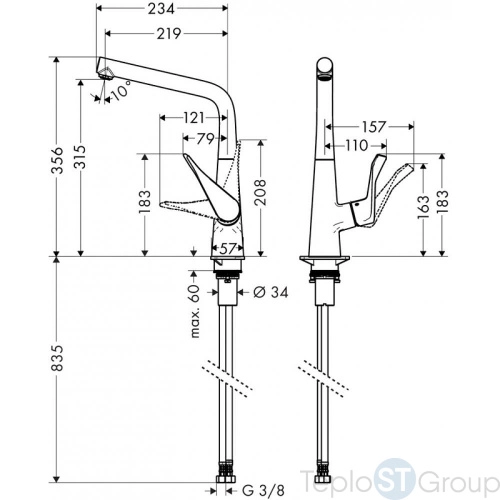 Смеситель для кухни Hansgrohe Metris сталь 14822800 - купить с доставкой по России фото 4