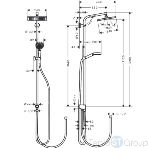 Душевая система Hansgrohe Crometta E 240 1jet Showerpipe Reno EcoSmart 27289000, хром - купить с доставкой по России фото 2