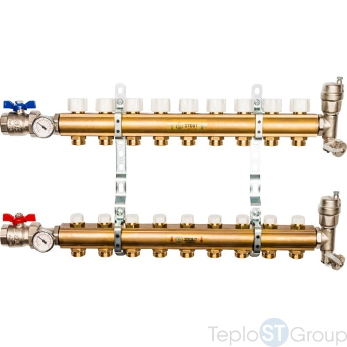 Stout Распределительный коллектор из латуни без расходомеров 9 вых. - купить с доставкой по России