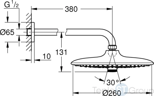 Верхний душ с душевым кронштейном 38 см Grohe Euphoria 260 SmartContro 26458000 хром - купить оптом у дилера TeploSTGroup по всей России ✅ ☎ 8 (800) 600-96-13 фото 2