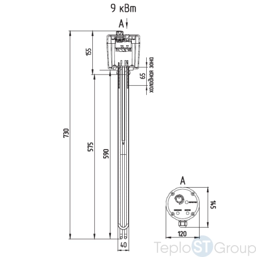 ТЭНБ ZOTA - 9 кВт 1 1/2" с термостатом - купить с доставкой по России фото 2