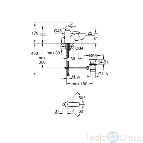 Смеситель для раковины Grohe BauFlow с донным клапаном S-Size 23751000 - купить оптом у дилера TeploSTGroup по всей России ✅ ☎ 8 (800) 600-96-13 фото 3