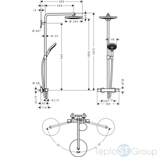 Душевая система Hansgrohe Raindance Select S 27129000 240 мм 2jet Showerpipe, ½’ хром - купить с доставкой по России фото 5