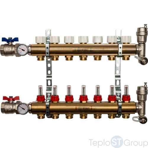 Stout Распределительный коллектор из латуни с расходомерами 7 вых. - купить с доставкой по России