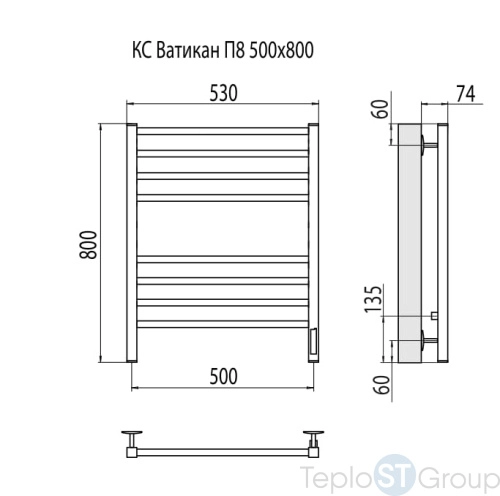 Terminus Ватикан П8 500х800 Электрический КС 9005 матовый Полотенцесушитель - купить с доставкой по России фото 3