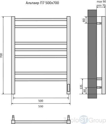 Полотенцесушитель электрический Aquatek Альтаир П7 500х700 AQ EL KP0770BL - купить оптом у дилера TeploSTGroup по всей России ✅ ☎ 8 (800) 600-96-13 фото 3