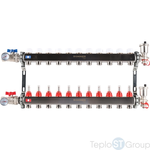 Rommer RMS-1210-000011 Rommer Коллектор из нержавеющей стали в сборе с расходомерами 11 вых. - купить с доставкой по России