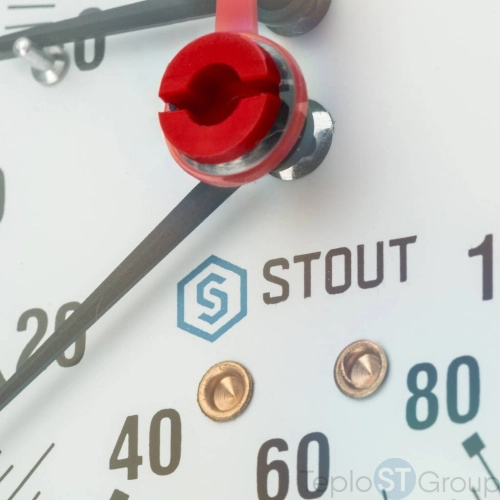 Stout SIM-0005 Термоманометр аксиальный в комплекте с автоматическим запорным клапаном. Корпус Dn 80 мм 1/2", 0...120°C, 0-10 бар. - купить оптом с доставкой по России фото 4
