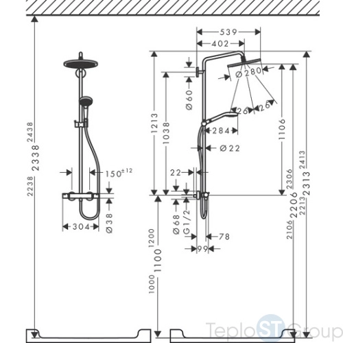 Душевая система Hansgrohe Croma Select S Showerpipe 280 1jet 26890700 белый матовый - купить с доставкой по России фото 4