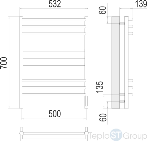 Прато П9 500х700 электро (sensor quick touch) Полотенцесушитель  TERMINUS - купить с доставкой по России фото 3