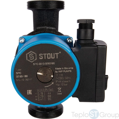 Stout SPC-0010 SPC-0010-3260180 Stout Насос циркуляционный 32/60-180 - купить оптом у дилера TeploSTGroup по всей России ✅ ☎ 8 (800) 600-96-13 фото 2