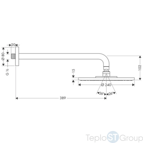 Верхний душ Hansgrohe Raindance S 27474000 240 1jet, держатель 390 мм, ½’ хром - купить с доставкой по России фото 4