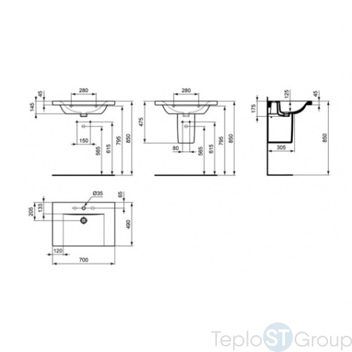 Умывальник-столешница Ideal Standard Connect 70x49 E812801 - купить с доставкой по России фото 3