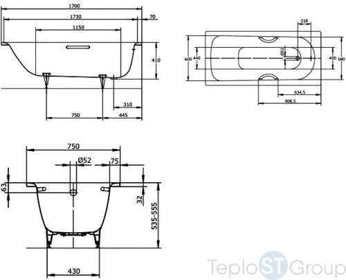 Стальная ванна Kaldewei Saniform Plus Star 170x75 anti-sleap mod. 336 133630000001 с отверстиями под ручки - купить с доставкой по России фото 2