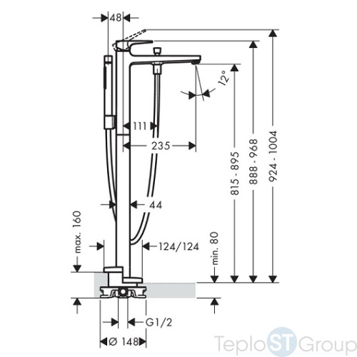 Смеситель для ванны Hansgrohe Metropol напольный шлифованный, черный хром (32532340) - купить с доставкой по России фото 3