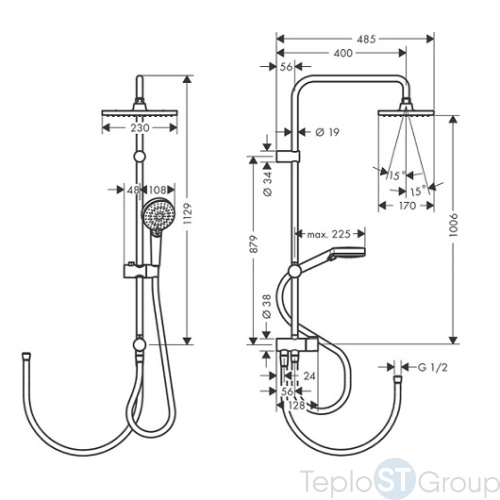 Душевая стойка Hansgrohe Vernis Shape Showerpipe 230 1jet Reno 26282670, матовый черный - купить с доставкой по России фото 4