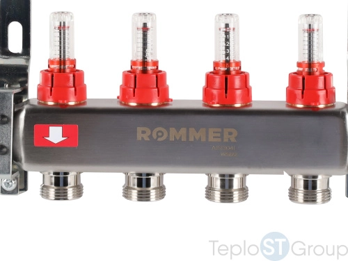 Rommer RMS-1200-000004 Rommer Коллектор из нержавеющей стали с расходомерами 4 вых. - купить с доставкой по России фото 9