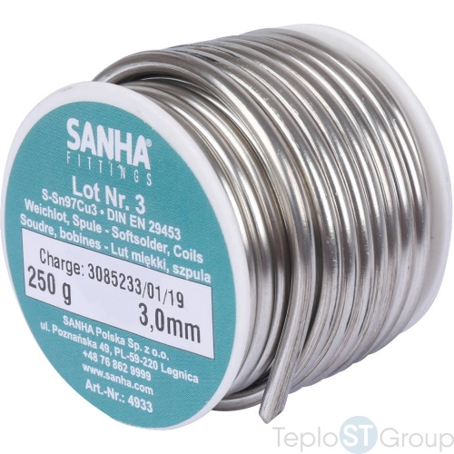 Sanha 4933 припой S-Sn97Cu3 Нр.3, 3,0 мм, катушка, 250 г3mm, для медных труб под пайку - купить с доставкой по России фото 2