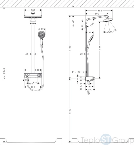 Душевая стойка Hansgrohe Raindance Select Showerpipe E300 2jet EcoSmart 9 л/мин с ShowerTablet Select 300 (хром) 27283000 - купить с доставкой по России фото 3