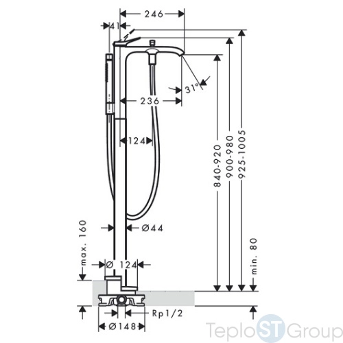 Смеситель напольный для ванны Hansgrohe Vivenis 75445000 хром - купить с доставкой по России фото 4