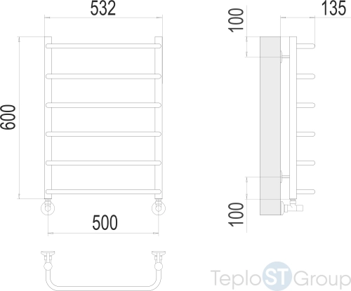 Terminus Стандарт П6 500х600 Полотенцесушитель - купить оптом у дилера TeploSTGroup по всей России ✅ ☎ 8 (800) 600-96-13 фото 3