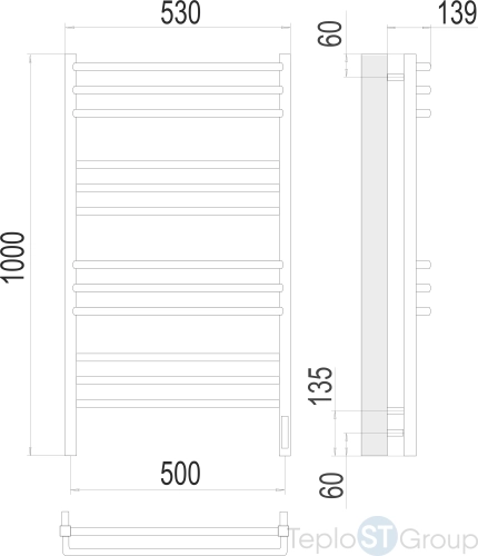 Соренто П12 500х1000 электро (sensor quick touch) Полотенцесушитель  TERMINUS - купить с доставкой по России фото 3