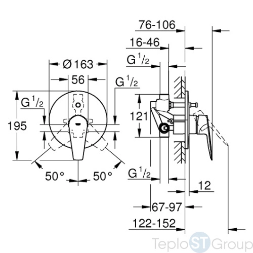 Смеситель для ванны Grohe BauEdge 29079001 внешняя и встраиваемая части, хром - купить оптом у дилера TeploSTGroup по всей России ✅ ☎ 8 (800) 600-96-13 фото 3