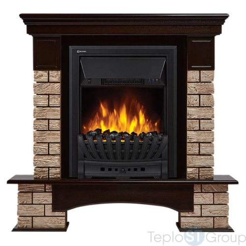 Портал Firelight Forte Wood Classic камень коричневый, шпон темный дуб - купить с доставкой по России