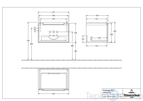 Тумба под раковину Villeroy & Boch Subway 2.0 637 x 420 x 454 mm A68800DH 1 выдвижной ящик, Glossy White - купить с доставкой по России фото 2