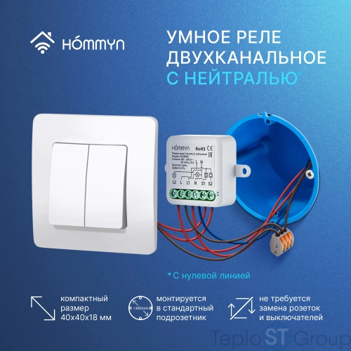 Модуль реле HOMMYN zigbee 2 канала (с нейтралью) RLZBN02 - купить оптом у дилера TeploSTGroup по всей России ✅ ☎ 8 (800) 600-96-13 фото 8