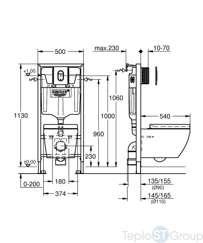 Набор Grohe Rapid SL 36501000 5в1: подвесной унитаз, инсталляция, сиденье с микролифтом, панель смыва Arena Cosmopolitan, шумоизоляция - купить с доставкой по России фото 3