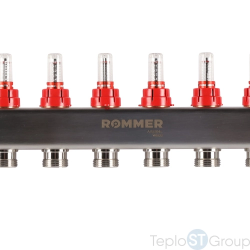 Rommer RMS-1201-000009 Rommer Коллектор из нержавеющей стали с расходомерами, с клапаном вып. воздуха и сливом 9 вых. - купить с доставкой по России фото 5