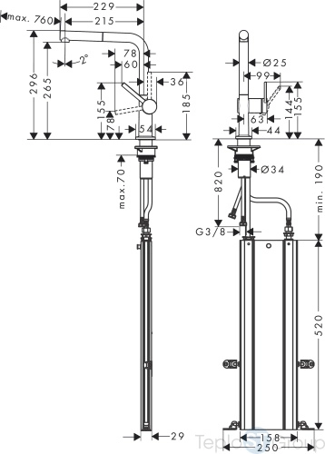 Смеситель для кухни Hansgrohe M54 Talis 270 с вытяжным душем, sBox сталь (72809800) - купить с доставкой по России фото 3