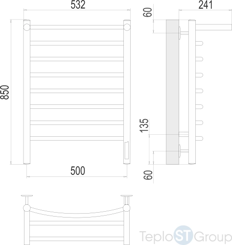 Terminus Классик с/п П8 500х850 Электрический Полотенцесушитель - купить с доставкой по России фото 3