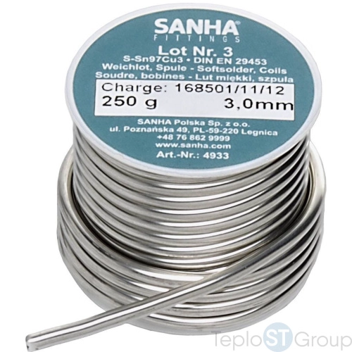 Sanha 4933 припой S-Sn97Cu3 Нр.3, 2,0 мм, катушка, 250 г 2,0mm, для медных труб под пайку - купить с доставкой по России